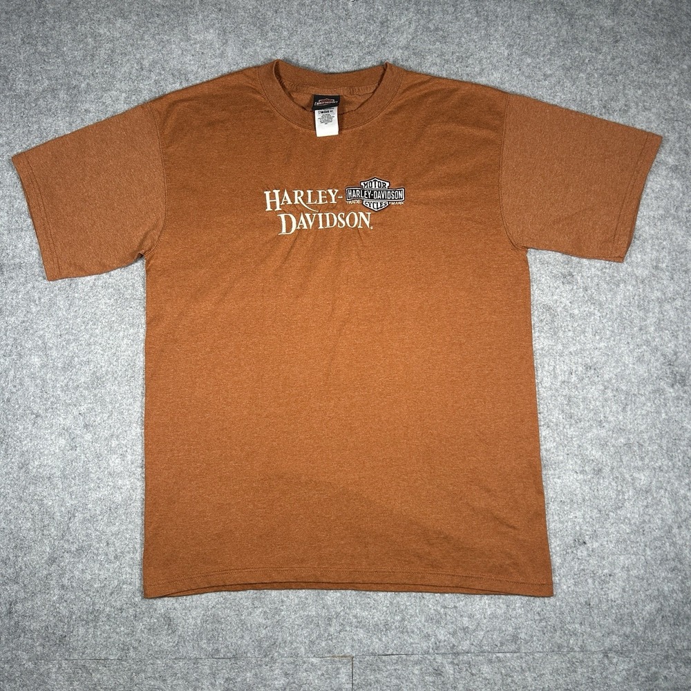 Harley‎ Davidson T Shirt Men's Size XL Rustic Orange Embroidered Double Sided QC